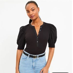 LOFT Puff Sleeve Mixed Media Top